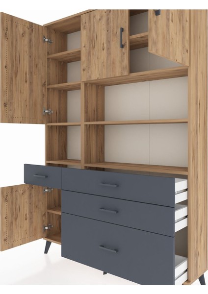 Arges Dolap 9 Raflı 4 Çekmeceli 4 Kapaklı 132X30X195 Çam-Çam/antrasit fırsatları