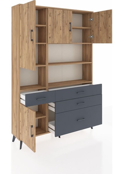 Arges Dolap 9 Raflı 4 Çekmeceli 4 Kapaklı 132X30X195 Çam-Çam/antrasit indirimleri