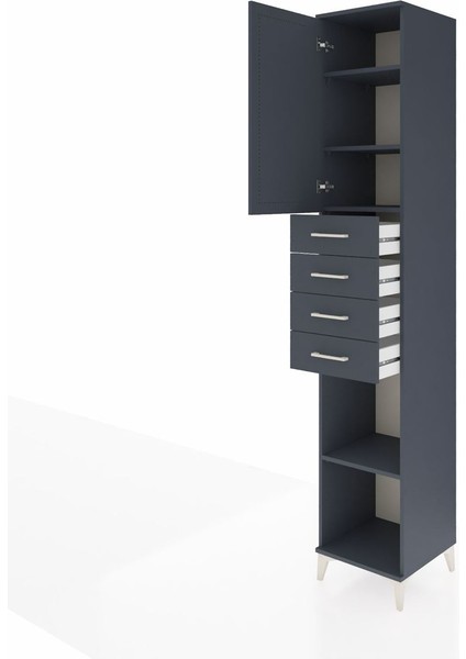Hyperion Dolap 4 Raflı 4 Çekmeceli Tek Kapaklı 44X44X243 Antrasit-Antrasit fırsatları