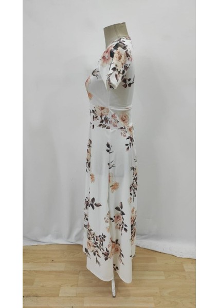 Kadın Kısa Kollu Bisiklet Yaka Puantiyeli Maksi Örme Krep Elbise indirimleri