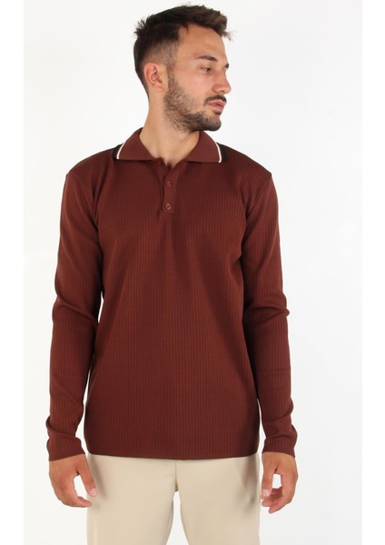 3001 Ince Çizgili Yakası Çizgili Kazak