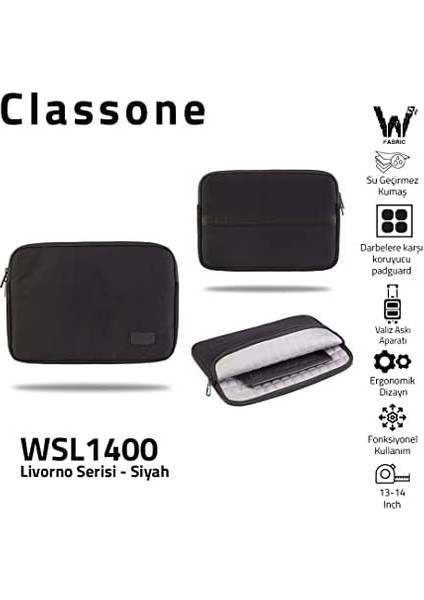 Classone Livorno WSL1400 13-14" Notebook Tablet Kılıf-Siyah modelleri