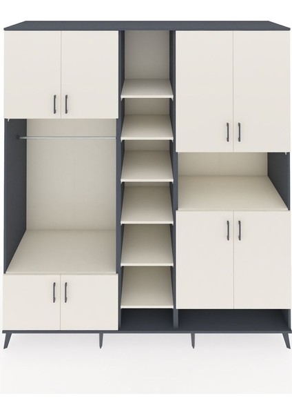 Kronos Dolap 18 Raflı 8 Kapaklı Tek Askılı 220X59X243 Antrasit-Aytaşı/aytaşı