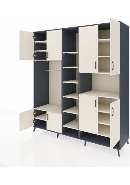 Kronos Dolap 18 Raflı 8 Kapaklı Tek Askılı 220X59X243 Antrasit-Aytaşı/aytaşı modelleri