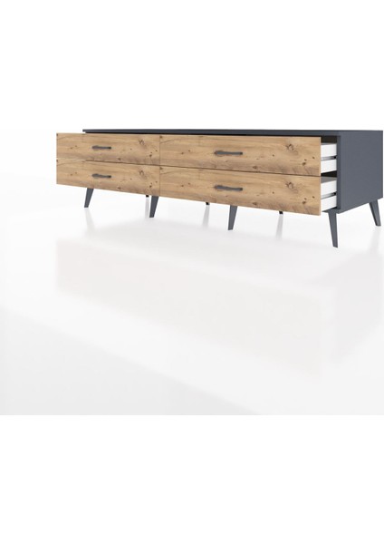 Kronos Tv Ünitesi 4 Çekmeceli 176X59X51 Antrasit-Antrasit/çam modelleri