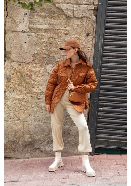 Kapitone Kumaş Çift Dikiş Desen Kadın Mont modelleri