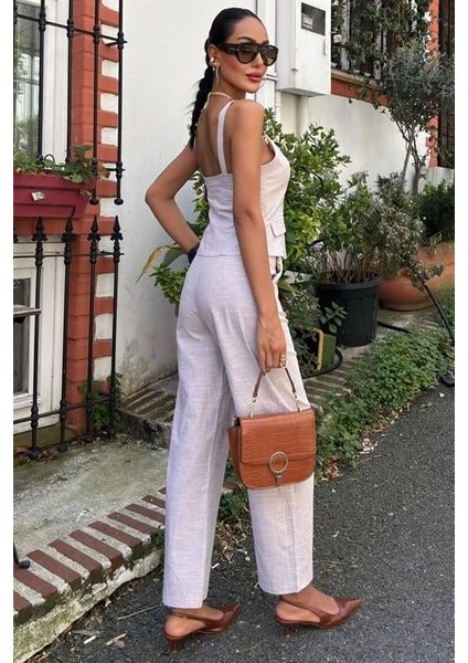 Kalın Askılı Bluz Pantolon Keten Takım 10187 fırsatları