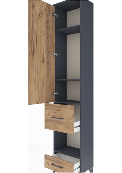 Arges Dolap 4 Raflı 2 Çekmeceli Tek Kapaklı 44X30X221 Antrasit-Çam indirimleri