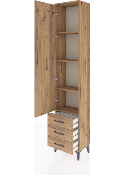 Arges Dolap 4 Raflı 3 Çekmeceli Tek Kapaklı 44X30X221 Çam-Çam fırsatları