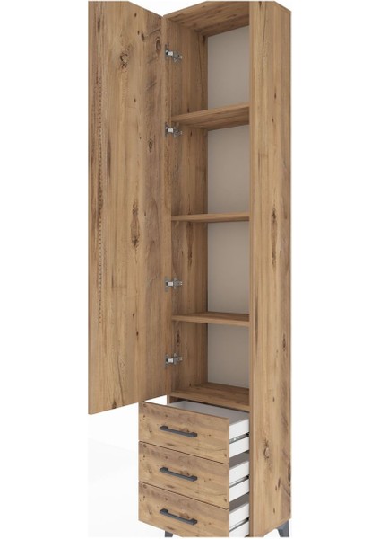 Arges Dolap 4 Raflı 3 Çekmeceli Tek Kapaklı 44X30X221 Çam-Çam indirimleri