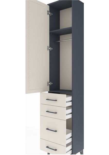 Arges Dolap 2 Raflı 4 Çekmeceli Tek Askılı 44X30X221 Antrasit-Aytaşı indirimleri