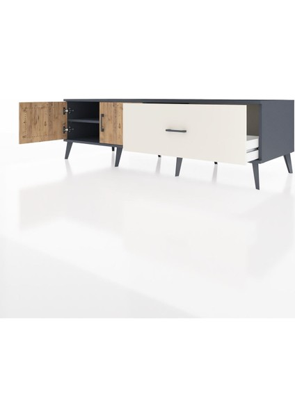 Kronos Tv Ünitesi Tek Raflı Tek Çekmeceli 2 Kapaklı 176X59X51 Antrasit-Çam/aytaşı modelleri