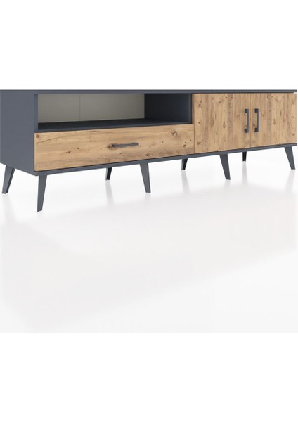 Hyperion Tv Ünitesi 2 Raflı Tek Çekmeceli 2 Kapaklı 176X44X51 Antrasit-Çam/çam fiyatları