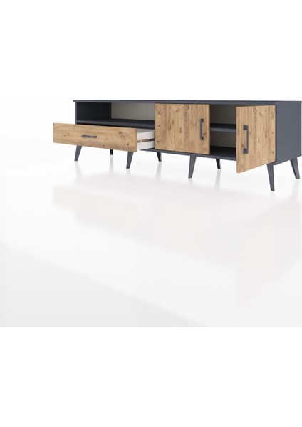 Hyperion Tv Ünitesi 2 Raflı Tek Çekmeceli 2 Kapaklı 176X44X51 Antrasit-Çam/çam modelleri