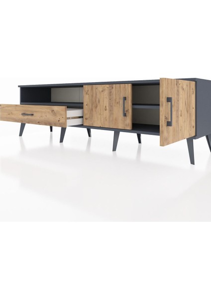 Hyperion Tv Ünitesi 2 Raflı Tek Çekmeceli 2 Kapaklı 176X44X51 Antrasit-Çam/çam fırsatları