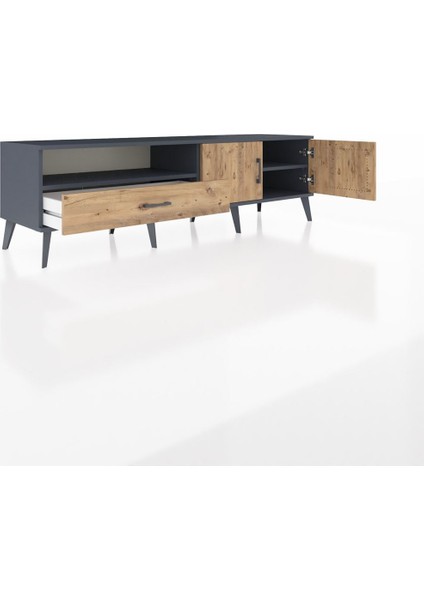 Hyperion Tv Ünitesi 2 Raflı Tek Çekmeceli 2 Kapaklı 176X44X51 Antrasit-Çam/çam indirimleri