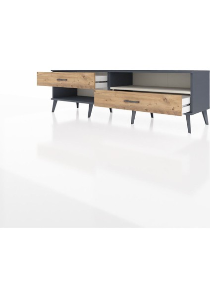 Hyperion Tv Ünitesi Tek Raflı 2 Çekmeceli 176X44X51 Antrasit-Aytaşı/çam modelleri