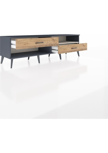 Hyperion Tv Ünitesi Tek Raflı 2 Çekmeceli 176X44X51 Antrasit-Aytaşı/çam indirimleri