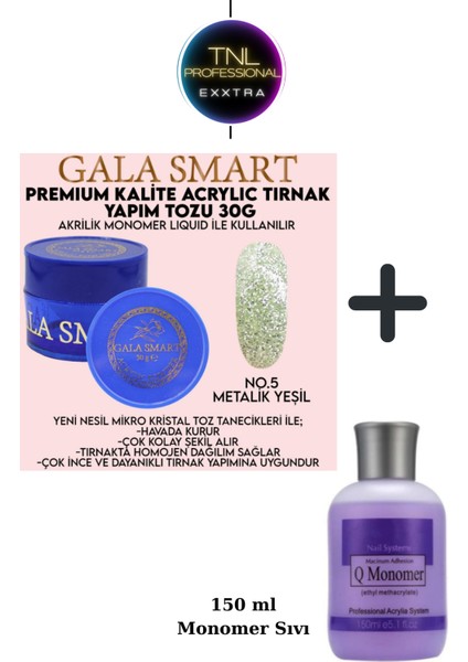 Akrilik Toz Monomer Sıvısı Acrylic Seti No: 05 Metalik Yeşil Jel Tırnak Protez Tırnak Tozu