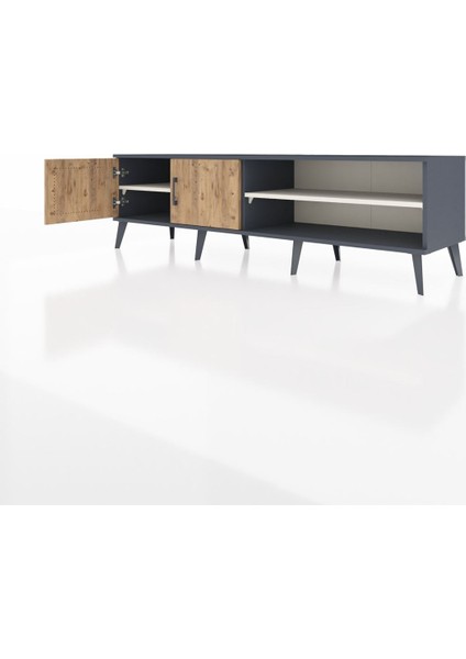 Hyperion Tv Ünitesi 2 Raflı 2 Kapaklı 176X44X51 Antrasit-Çam/aytaşı modelleri