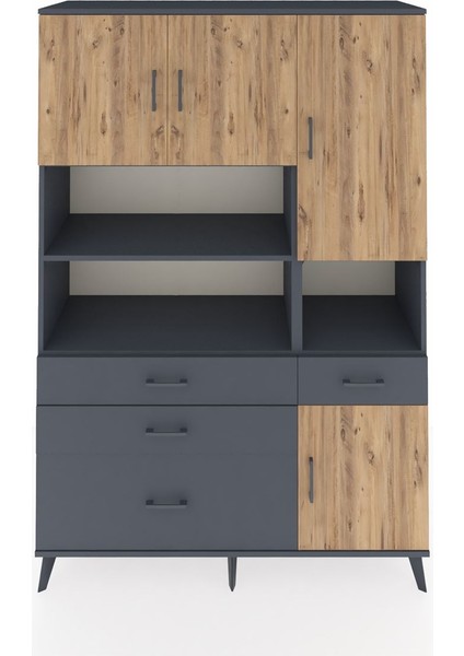 Hyperion Dolap 9 Raflı 4 Çekmeceli 4 Kapaklı 132X44X195 Antrasit-Çam/antrasit