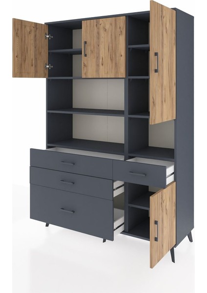 Hyperion Dolap 9 Raflı 4 Çekmeceli 4 Kapaklı 132X44X195 Antrasit-Çam/antrasit modelleri