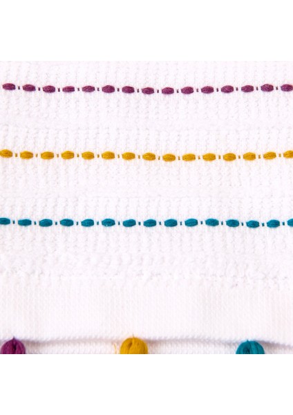 Soft Püsküllü 2'li Havlu Seti - Beyaz / Renkli - 30X30 cm modelleri