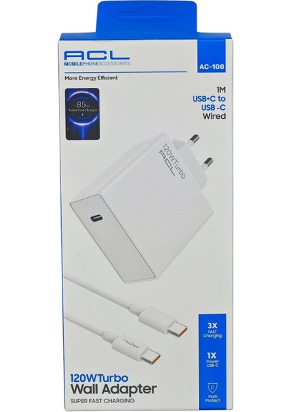 AC-108 120WATT Turbo 1xusb-C , 1 Metre Kablo Duvar Şarj Aleti