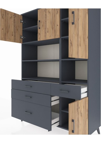 Hyperion Dolap 9 Raflı 4 Çekmeceli 4 Kapaklı 132X44X195 Antrasit-Çam/antrasit fırsatları