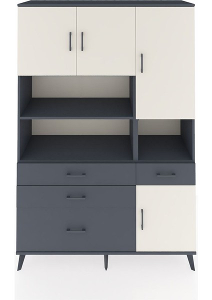 Hyperion Dolap 9 Raflı 4 Çekmeceli 4 Kapaklı 132X44X195 Antrasit-Aytaşı/antrasit