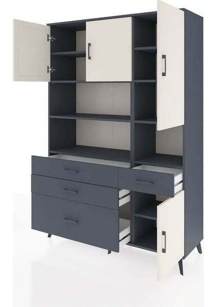 Hyperion Dolap 9 Raflı 4 Çekmeceli 4 Kapaklı 132X44X195 Antrasit-Aytaşı/antrasit modelleri
