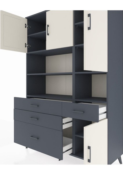 Hyperion Dolap 9 Raflı 4 Çekmeceli 4 Kapaklı 132X44X195 Antrasit-Aytaşı/antrasit fırsatları