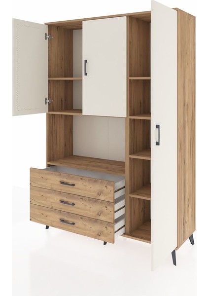 Hyperion Dolap 7 Raflı 3 Çekmeceli 3 Kapaklı 132X44X195 Çam-Aytaşı/çam modelleri