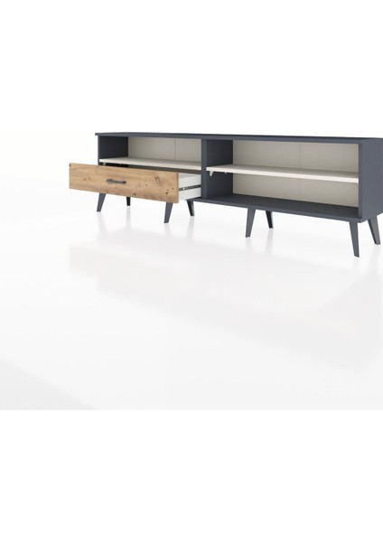 Arges Tv Ünitesi 2 Raflı Tek Çekmeceli 176X30X51 Antrasit-Aytaşı/çam modelleri