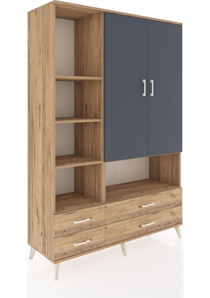 Hyperion Dolap 8 Raflı 4 Çekmeceli 2 Kapaklı 132X44X195 Çam-Antrasit/çam fiyatları