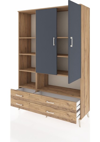 Hyperion Dolap 8 Raflı 4 Çekmeceli 2 Kapaklı 132X44X195 Çam-Antrasit/çam modelleri