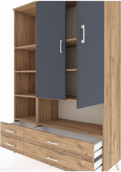 Hyperion Dolap 8 Raflı 4 Çekmeceli 2 Kapaklı 132X44X195 Çam-Antrasit/çam fırsatları