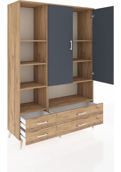 Hyperion Dolap 8 Raflı 4 Çekmeceli 2 Kapaklı 132X44X195 Çam-Antrasit/çam indirimleri