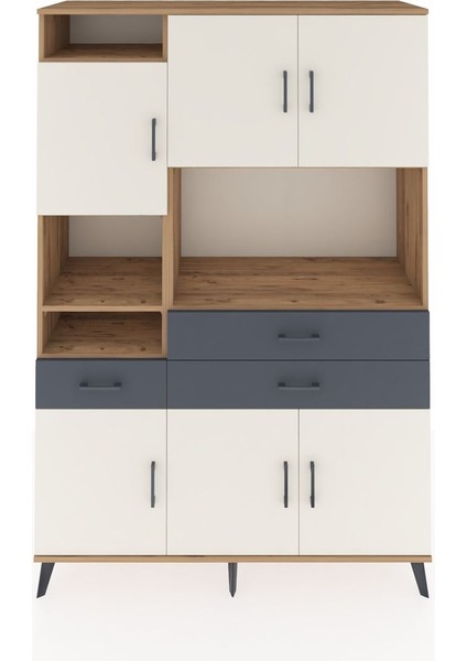 Hyperion Dolap 9 Raflı 3 Çekmeceli 6 Kapaklı 132X44X195 Çam-Aytaşı/antrasit