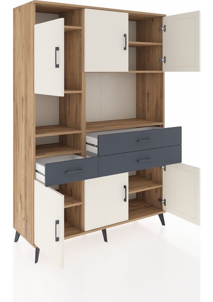 Hyperion Dolap 9 Raflı 3 Çekmeceli 6 Kapaklı 132X44X195 Çam-Aytaşı/antrasit indirimleri