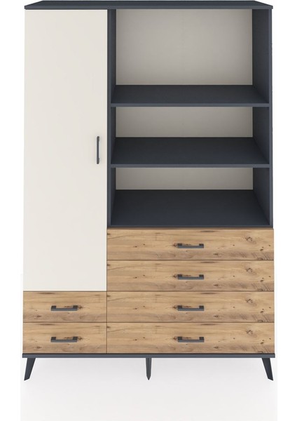 Hyperion Dolap 7 Raflı 6 Çekmeceli Tek Kapaklı 132X44X195 Antrasit-Aytaşı/çam