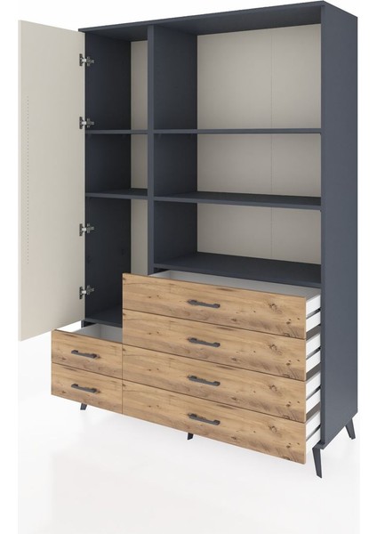 Hyperion Dolap 7 Raflı 6 Çekmeceli Tek Kapaklı 132X44X195 Antrasit-Aytaşı/çam modelleri
