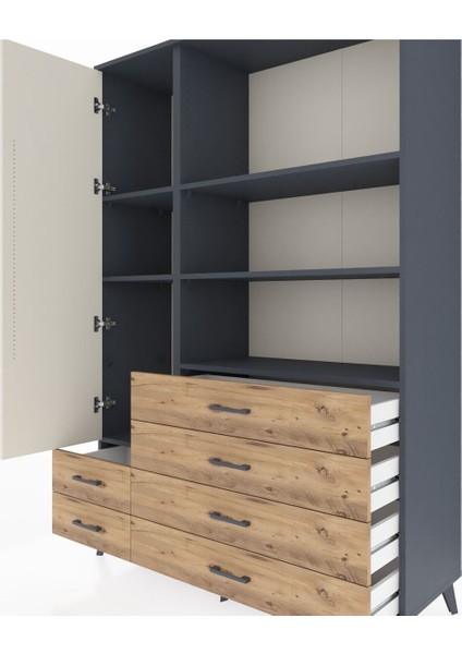 Hyperion Dolap 7 Raflı 6 Çekmeceli Tek Kapaklı 132X44X195 Antrasit-Aytaşı/çam fırsatları