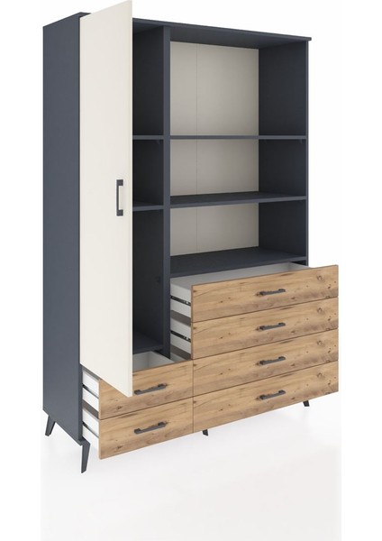 Hyperion Dolap 7 Raflı 6 Çekmeceli Tek Kapaklı 132X44X195 Antrasit-Aytaşı/çam indirimleri