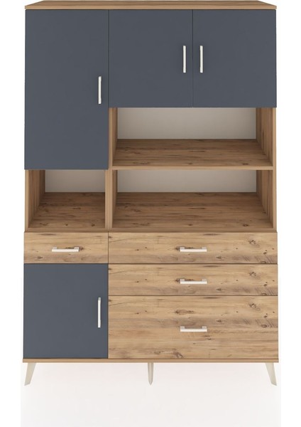 Hyperion Dolap 9 Raflı 4 Çekmeceli 4 Kapaklı 132X44X195 Çam-Antrasit/çam