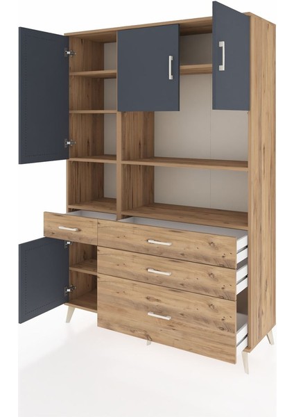 Hyperion Dolap 9 Raflı 4 Çekmeceli 4 Kapaklı 132X44X195 Çam-Antrasit/çam modelleri