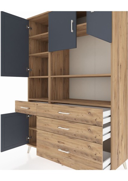 Hyperion Dolap 9 Raflı 4 Çekmeceli 4 Kapaklı 132X44X195 Çam-Antrasit/çam fırsatları