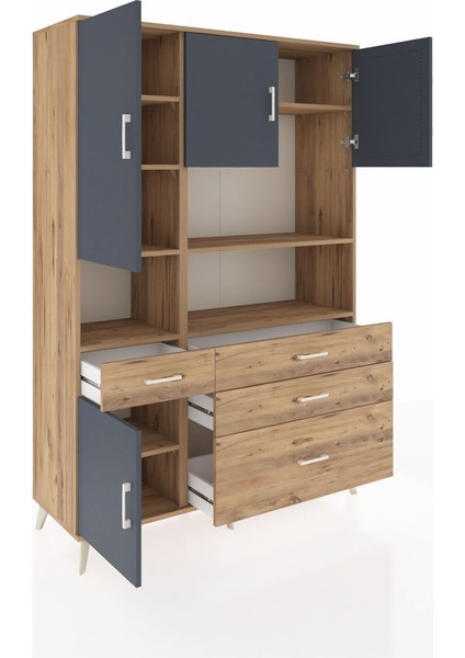 Hyperion Dolap 9 Raflı 4 Çekmeceli 4 Kapaklı 132X44X195 Çam-Antrasit/çam indirimleri