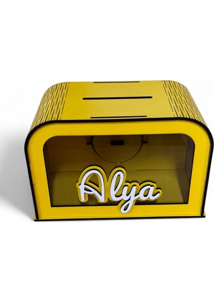 Kişiye Özel Isme Özel Ahşap Kumbara – Hediye & Para Biriktirme Kutusu - Sarı fırsatları