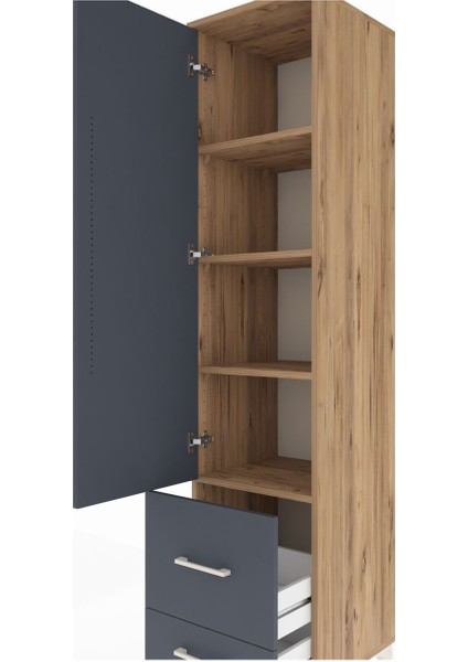 Hyperion Dolap 4 Raflı 2 Çekmeceli Tek Kapaklı 44X44X195 Çam-Antrasit indirimleri